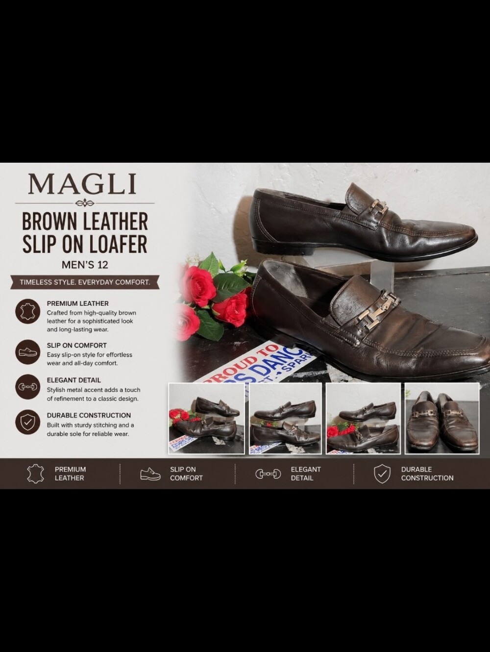 MAGLI Brown Leather Slip On Loafer Men's 12